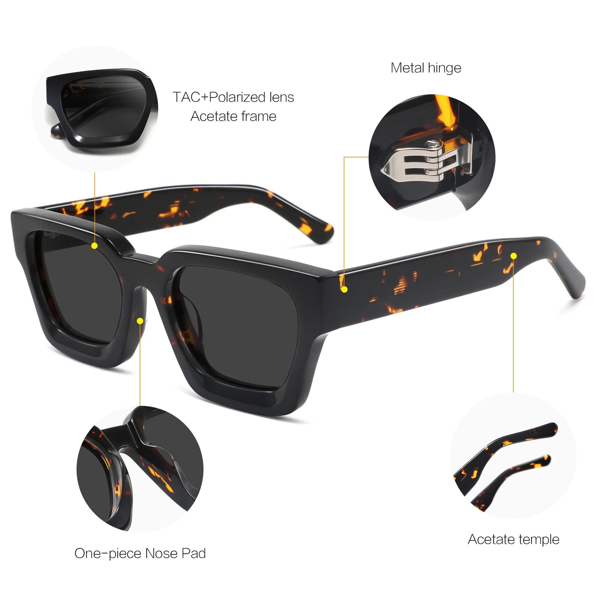 2023 Vintage Rectangle Thick Acetate Gafas Women 2023 Men Shades Acetate Frame Customized Logo Polarized Acetate Sunglasses