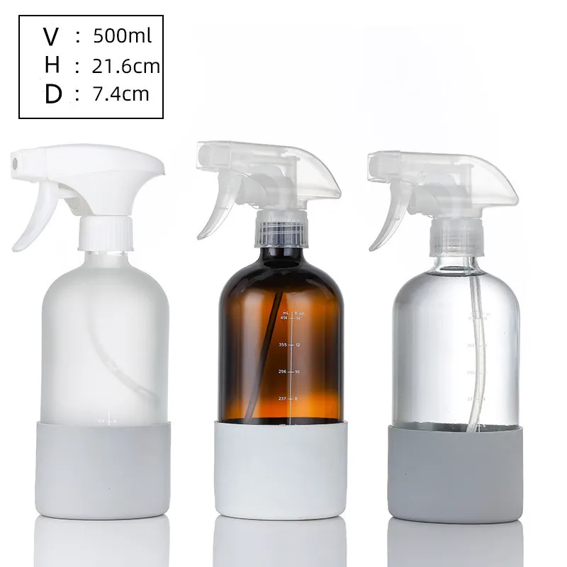 16 OZ  Refillable Amber Glass Spray Bottle Essential Bottle With Black Trigger Spray Top