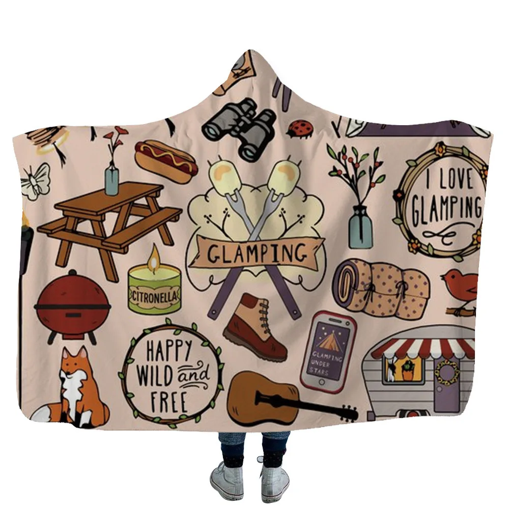 Custom Weighted Digital Photo Printed Poncho Wearable Hoodie Hooded Flannel Fleece Blanket for Kids