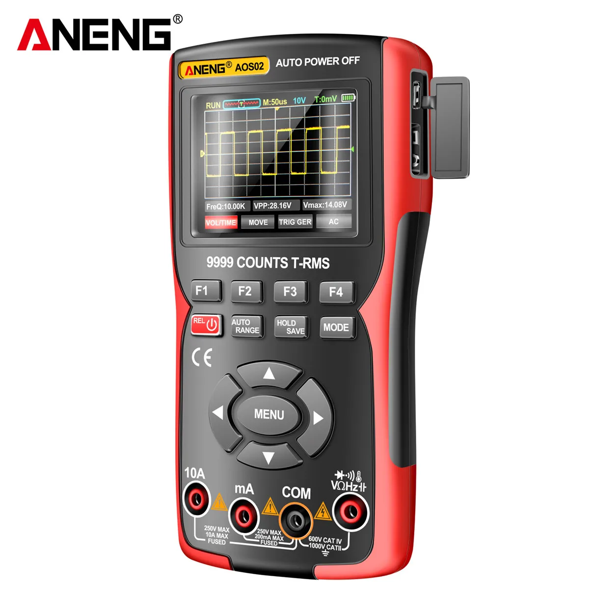ANENG AOS02 Professional Digital Oscilloscope Multimeter True RMS 48MS/s Sampling Rate 10MHZ Analog Bandwidth Data Storage
