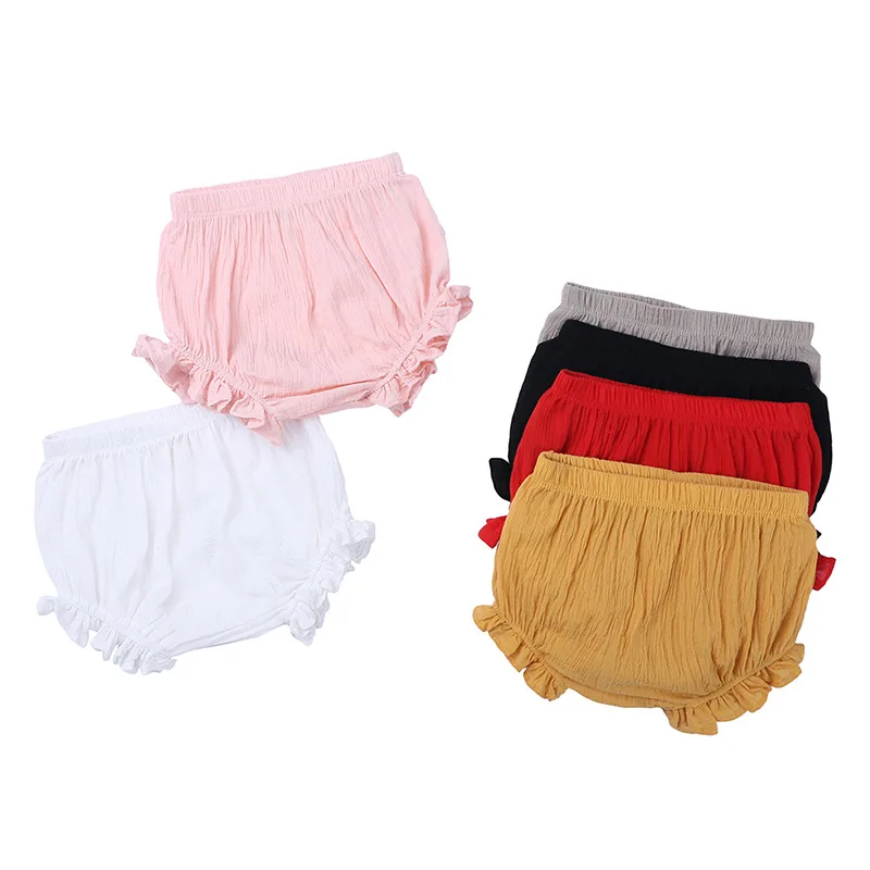 
Fashionable summer boutique wholesale solid color cotton linen plain color toddlers infant newborn baby bloomer shorts 