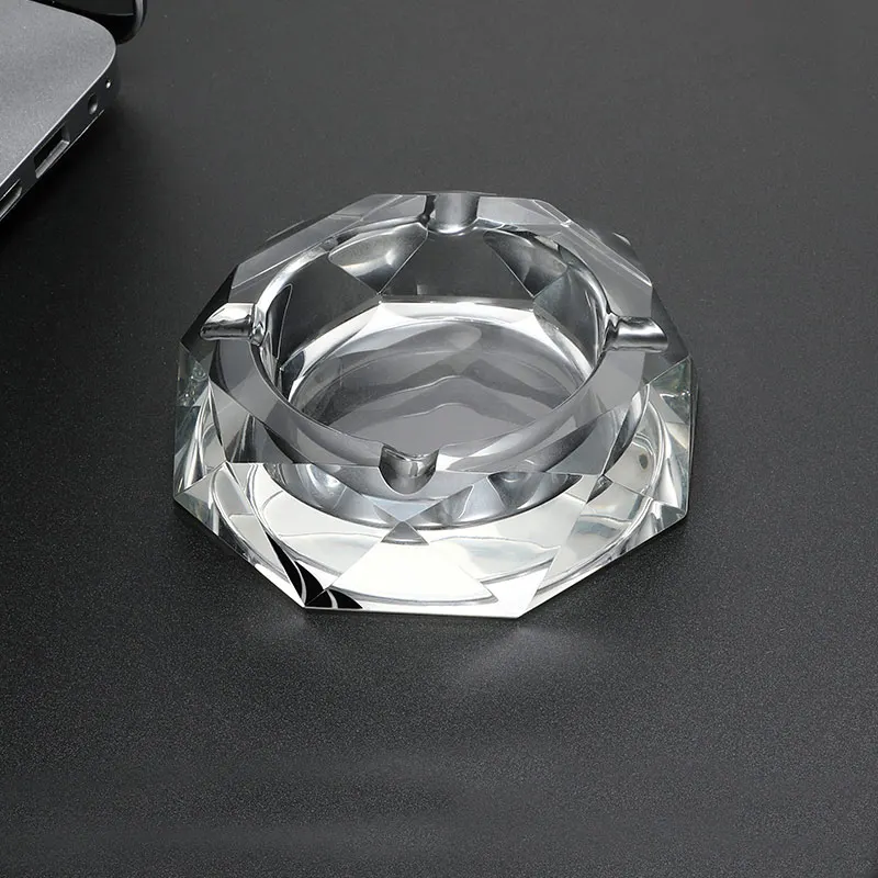 Custom Logo Private Cigarettes Cigars Octagon Large Pocket Coating Crystal Glass Ashtray