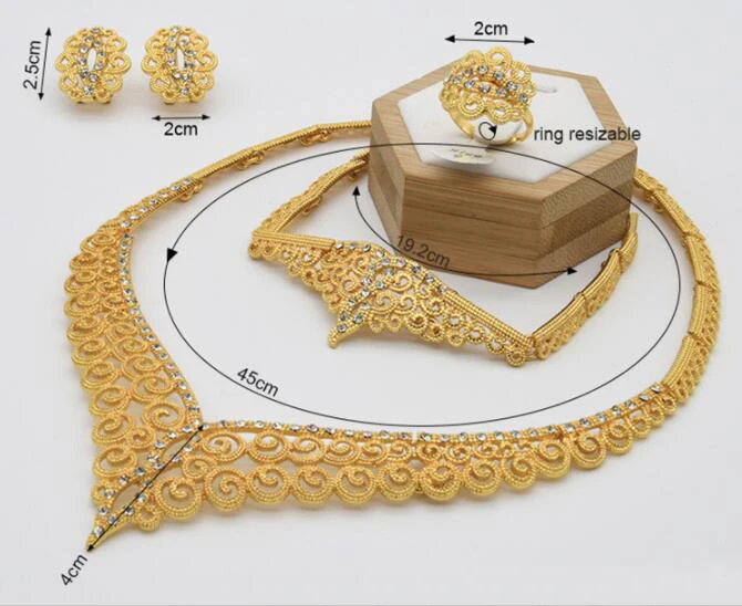 brazilian jewelry set 18k gold plated women necklace earrings bracelet ring 4pcs jewelry complete set for wedding bridal