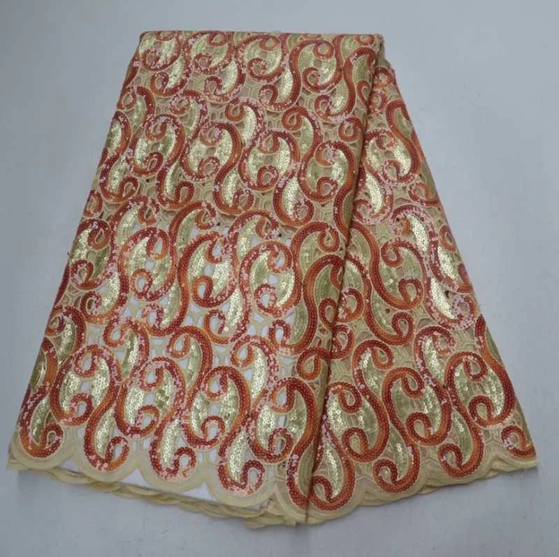 AG9125  Sequin Nigerian lace fabric African organza lace fabric with sequence and beads
