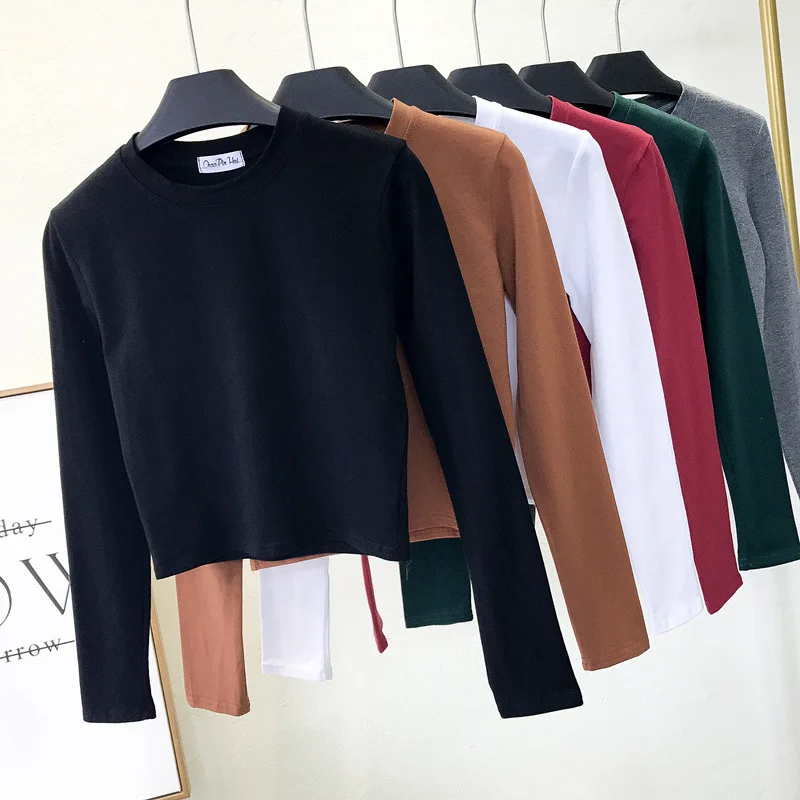 Wholesale Custom Simple Design sports long sleeves shirt Cotton Crop Top Plain Blank Short T-shirts for Women