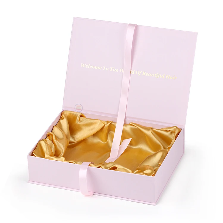 Custom Logo Luxury Rose Gold Magnetic Foldable Hair Extension Packaging Cosmetics Glitter Holographic Boxes Packaging With Logo