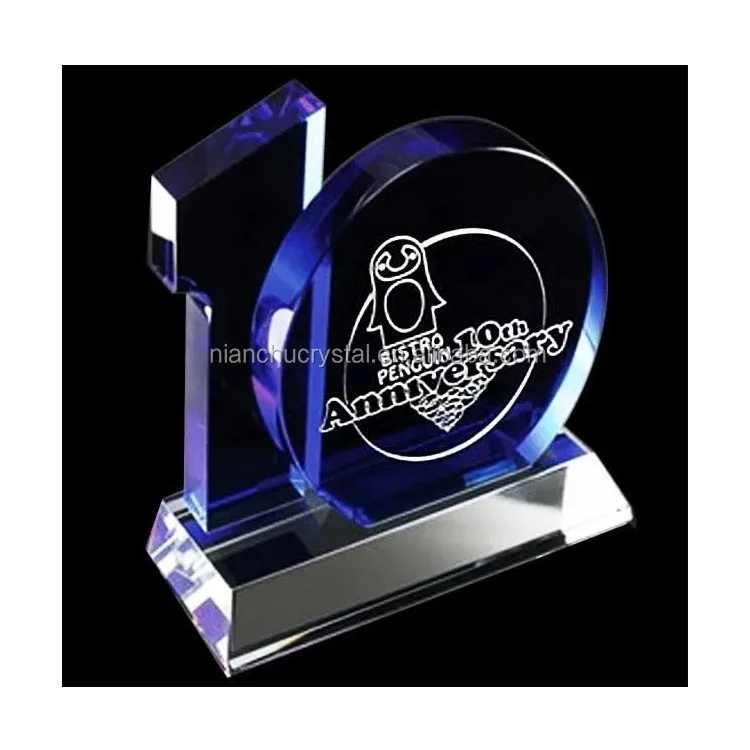 Blue Crystal Trophy Corporate Award Business 10 Year Anniversary Gift