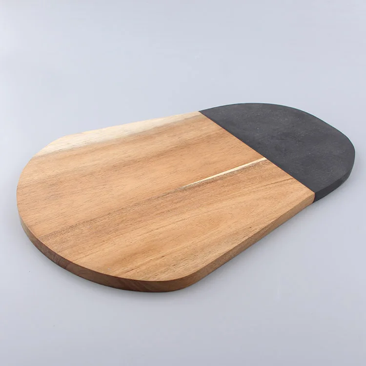 Marble and Natural Wood Serving Cutting Board for Steak, Fruits and Bread Tray