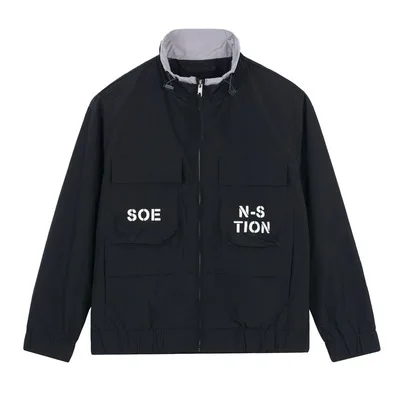 High Quality Stylish Letter Contrast Stitching Loose Stand Collar Jackets For Men With Zipper Outdoor