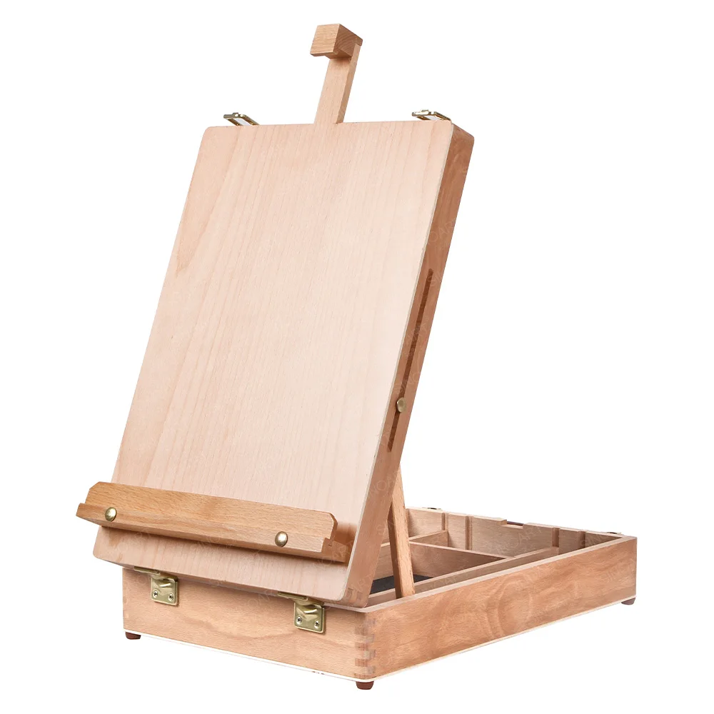 SINOART Beech Wooden Box Easel Wooden Artist Painting Portable Gift Desktop Folding Box For Artist Painting Easel