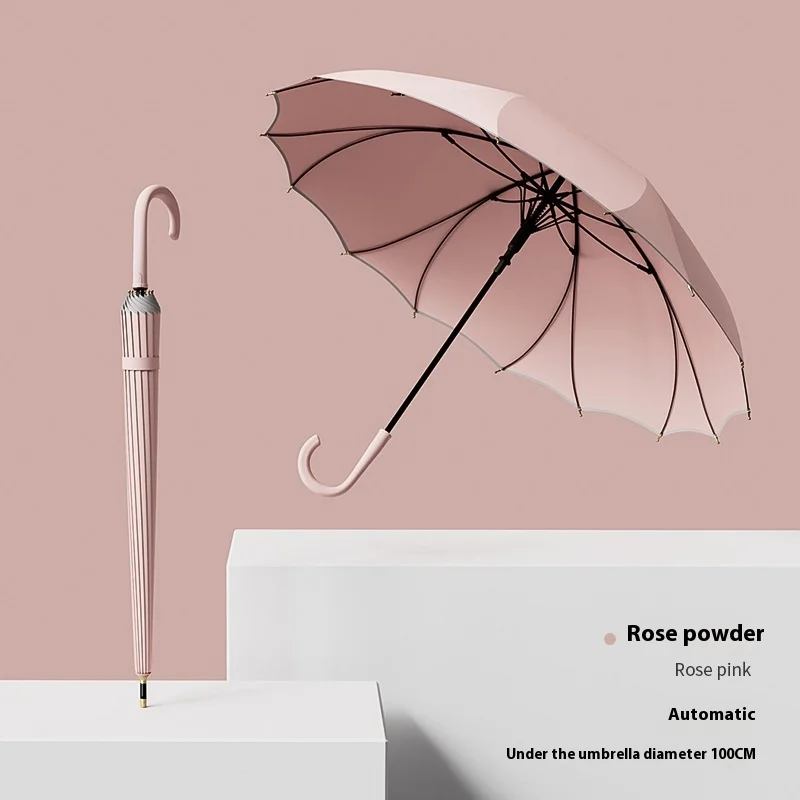 High Quality Automatic One-Piece Straight Rod Umbrella Modern Design Polyester Material Folding Logo Reinforced Wind Adults