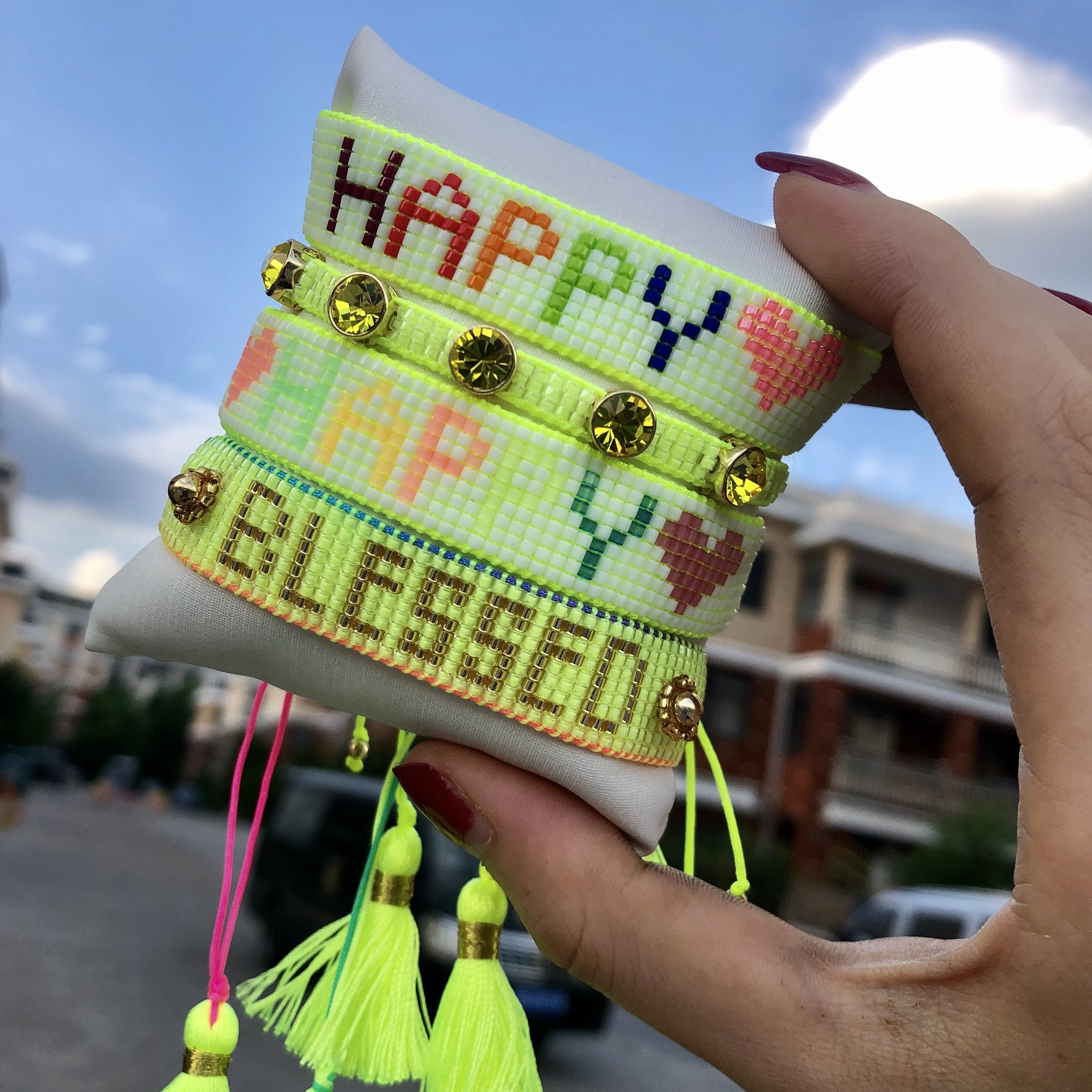 customizable new design colorful miyuki seed beads word bracelet handmade miyuki delic 11/0 charm couples bracelets for women