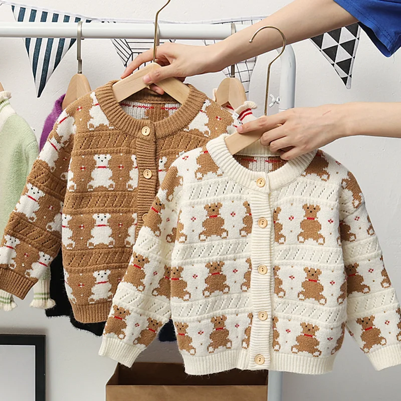 girls autumn winter wholesale cheap price knitted cardigan cartoon animal coat Korean children clothes sweaters