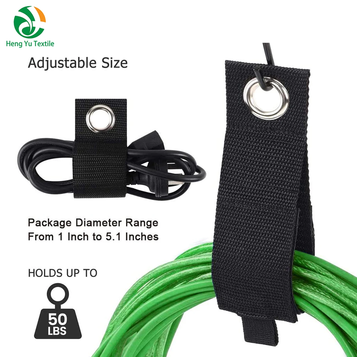 Factory whole sale customized logo hook and loop webbing storage straps