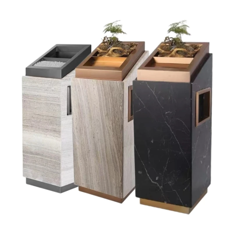 Hotel lobby trash can with ashtray marble stainless steel high-grade trash can