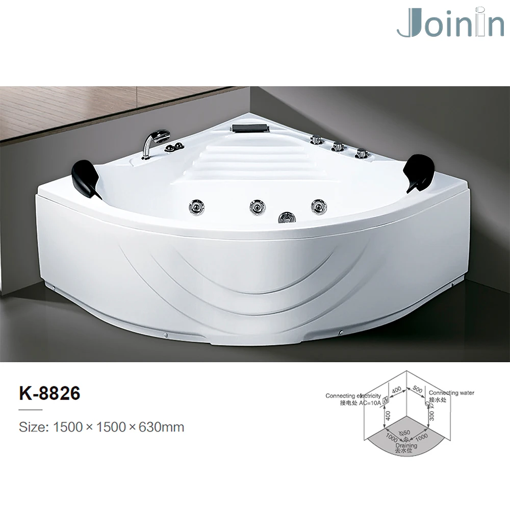 Freestanding Bathtub cheap triangle shaped design 2 person shower acrylic massage drop in bathtub bathroom tub