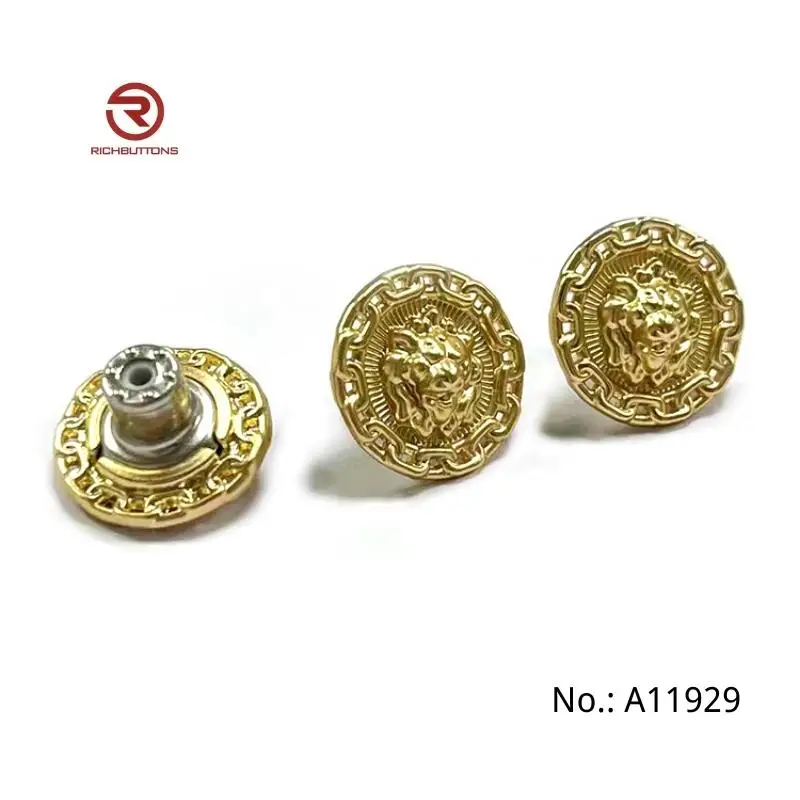 Custom Logo Metal Embossed Denim Gold Zinc Alloy Jeans Accessories Buttons And Rivets Button For Jeans Jacket