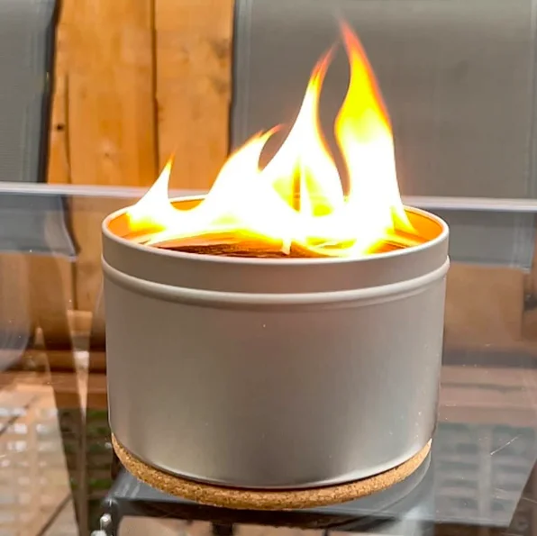 Wholesale Soy Wax Portable Bonfire Smokeless Fire Pit Custom Tin Jar Outdoor Camping Mini Fireplace Table Long Time