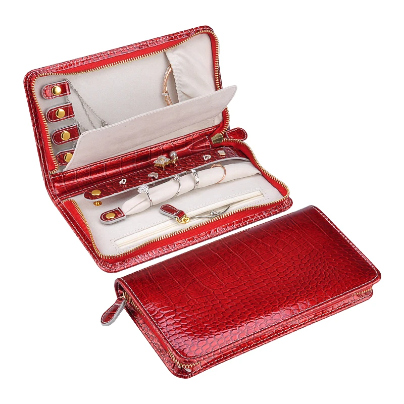 Wholesale fabric foldable velvet jewellery pouch case suede travel gift zipper leather jewelry organizer roll