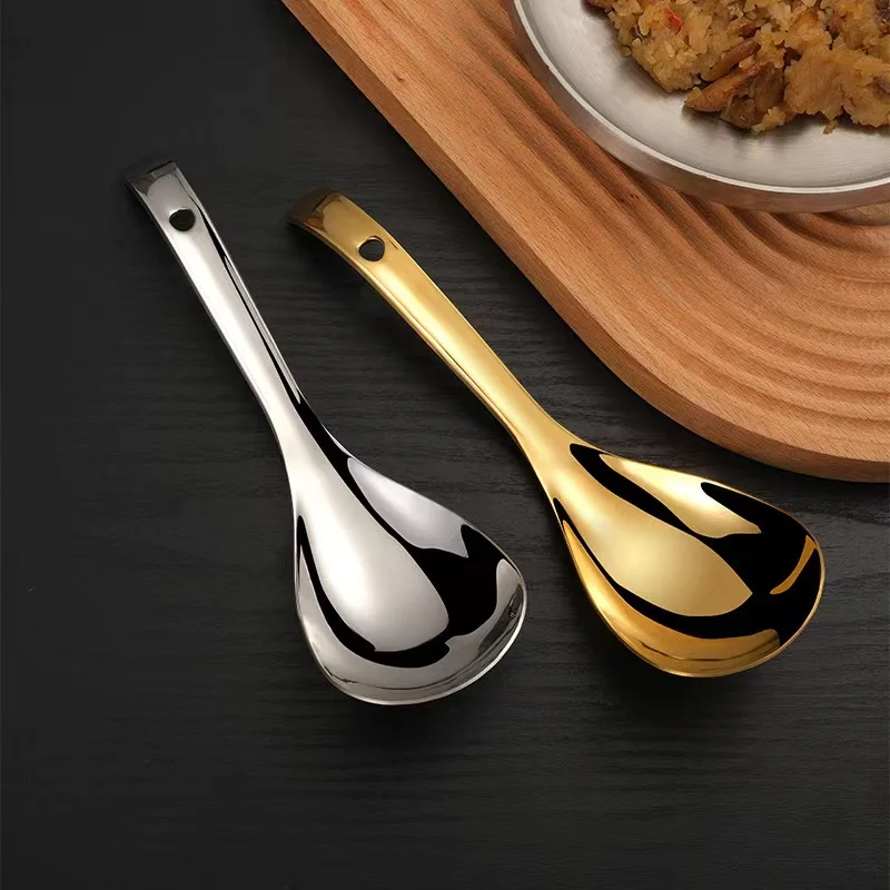 Hot Sale Big Round Stainless Steel Soup Spoon Gold Silver Public Spoons For Restaurant