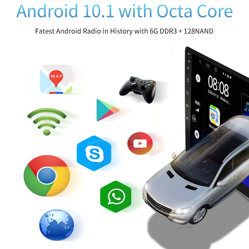 Touch screen 9 inch Android 10.0 Oct Core Car Radio 1280x720 GPS Navigation universal USB Player