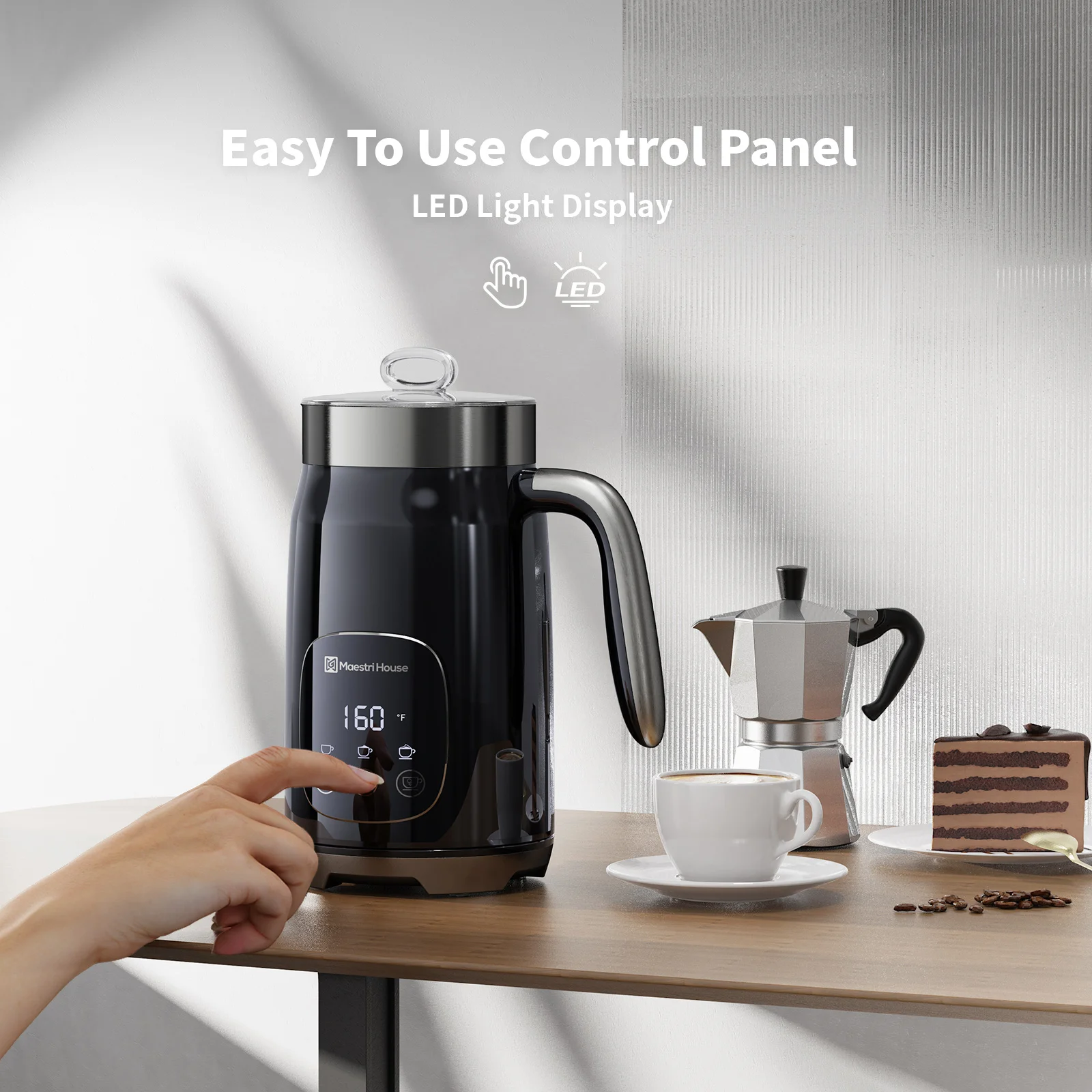 Maestri House MMF-9201Coconut Online Froth Electric Warmer Cappuccino Black Integrated Milk Fother for Almond