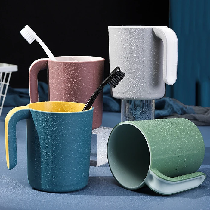New Design Japanese Unique Plastic Home Bathroom Washing Tumbler Cup Reusable Bpa Free Eco PP Double Wall Coffee Mug With Handle