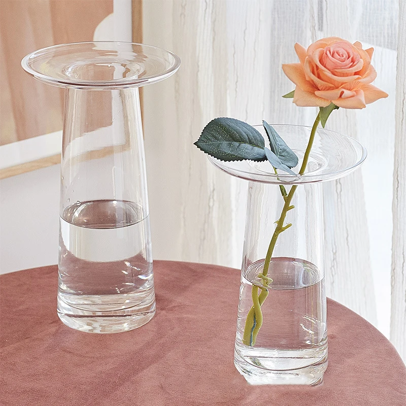 Simple Transparent Vase Grey Hat Shape Glass Vase Hydroponics Simplicity Wedding Romantic Vase