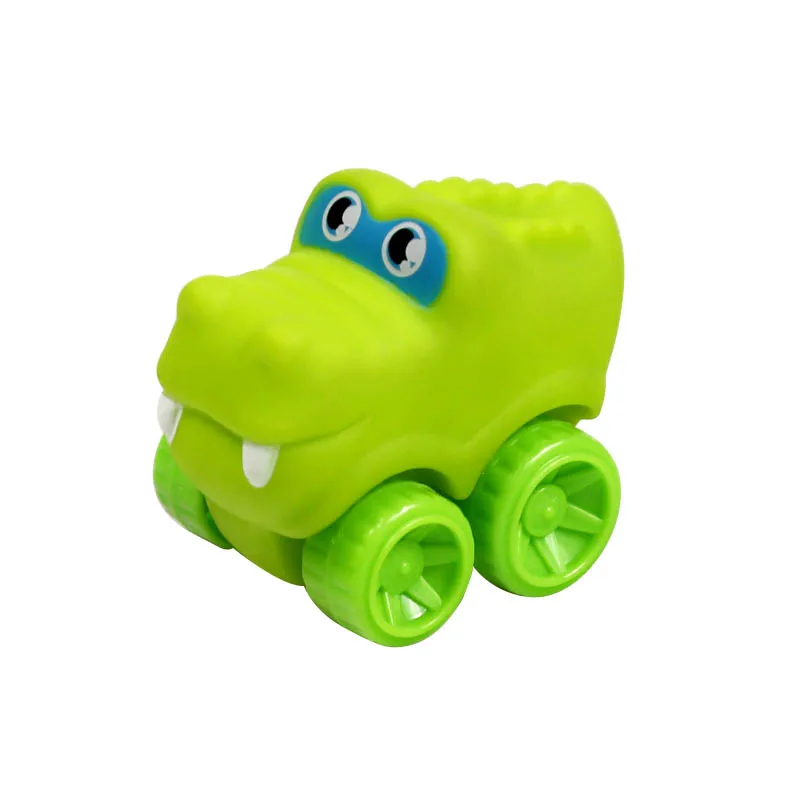 Wholesale Factory Lovely Cartoon Soft Animals Hippo Dinosaur Tiger Small Car Toys PVC Vinyl Plastic Animal Cartoon Cute Cars