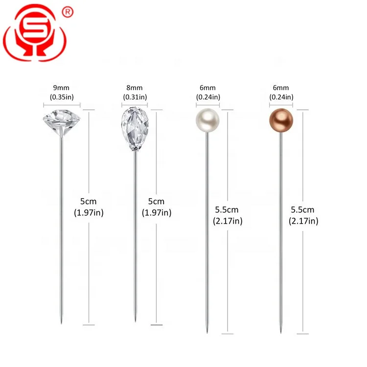 
400 Pieces Pearl Head Pins, Faux Crystal Rhinestone Head Pins Straight Head Floral Pins of 4 styles for Crafts Decoration 