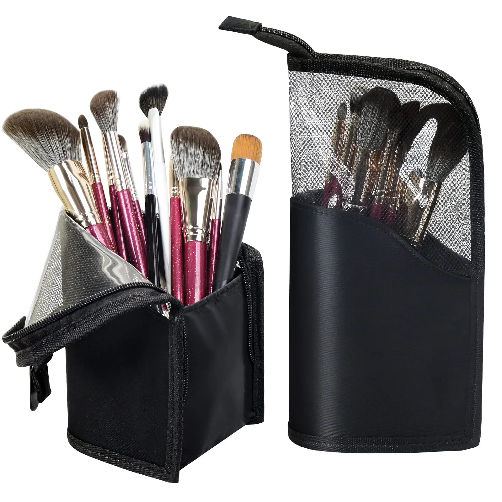 Makeup Brush Organizer Bag  Waterproof Dust-free Pencil Cup Holder Case with Zipper Travel Cosmetic Holder Bag