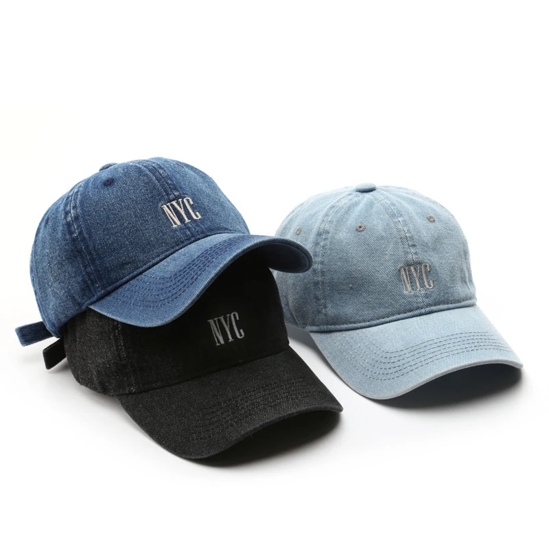 Storage Fashion Trend Washed Denim Nyc Embroidered Distressed Sports Caps Manufacturers Hats Baseball Cap