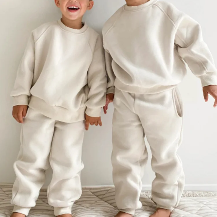 Autumn Winter Toddler Boy Clothes Set Kids Solid Color 2 Pieces Top Pants Clothing Unisex Baby Clothes Sets