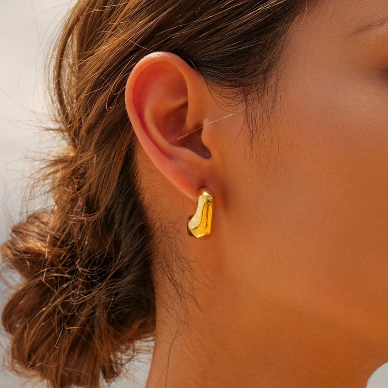 Luxury Stainless Steel Handmade Earrings Jewelry Women 18K Gold Plated Hollow Irregular CC Earrings