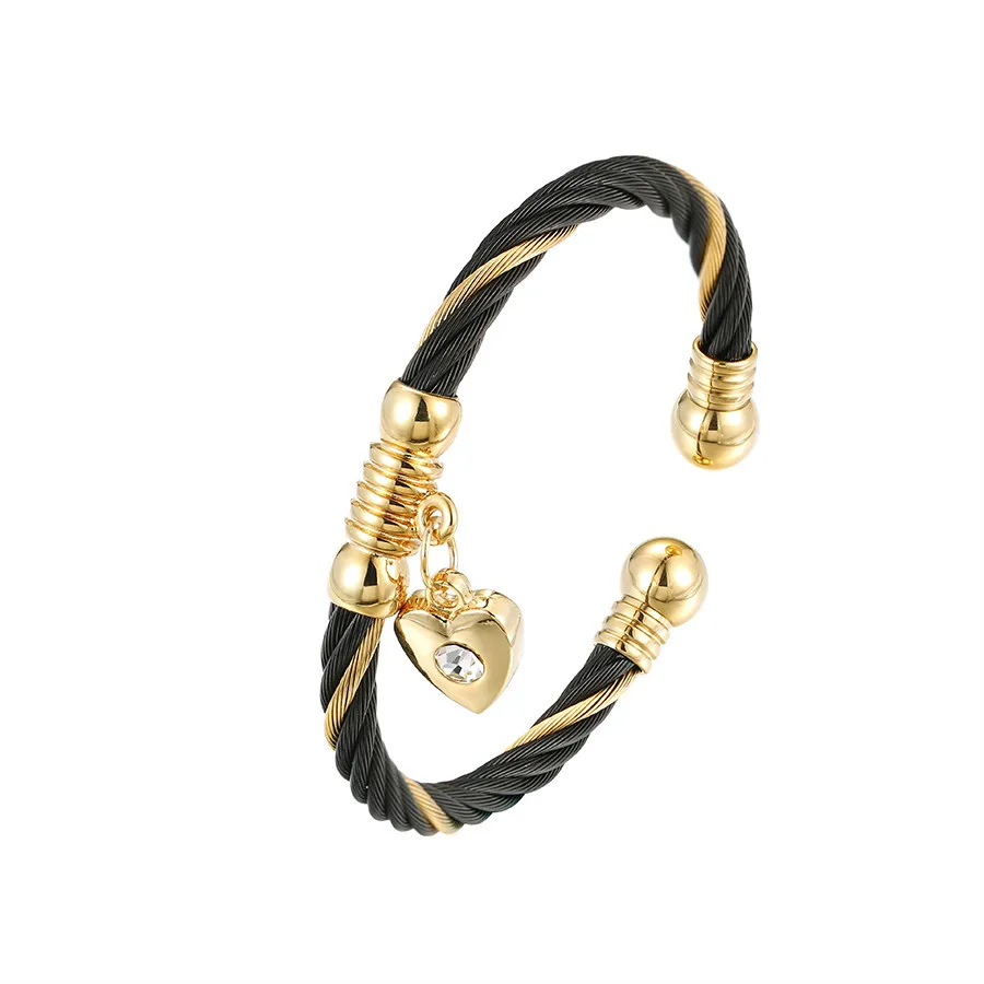 bangle-557 Xu ping jewelry Simple set time still high quality stainless steel diamond set heart shape neutral bangle