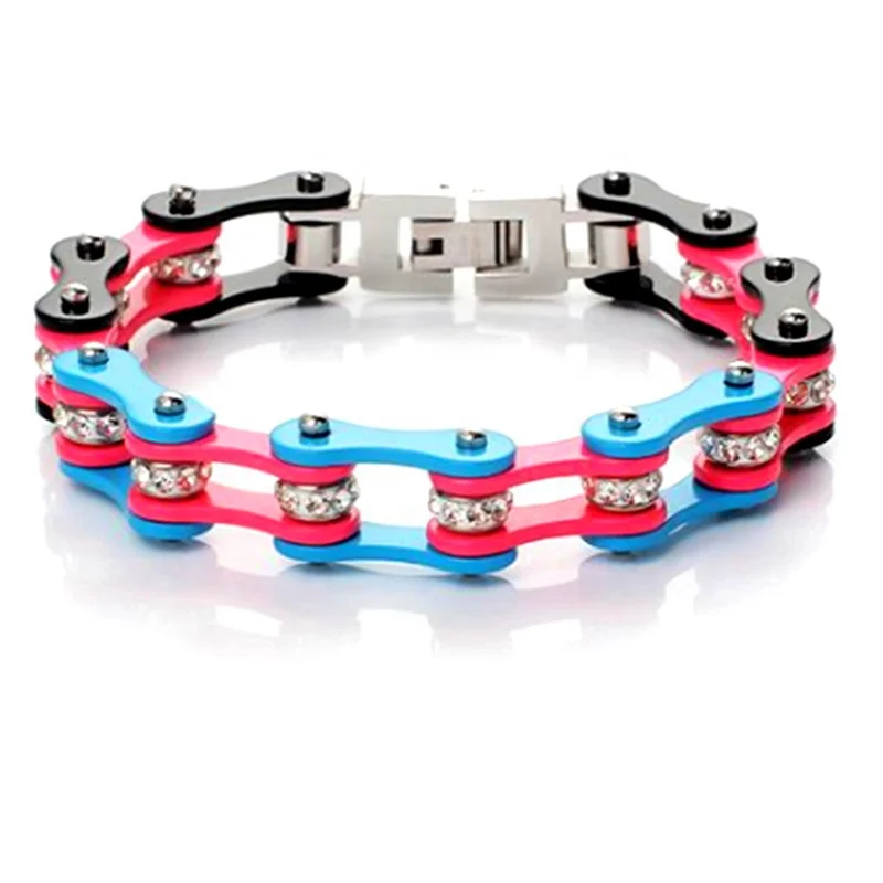 Factory Wholesale Stainless Steel Bicycle Chain Titanium Steel Motorcycle Diamond Punk Hip Hop Bracelet Custom