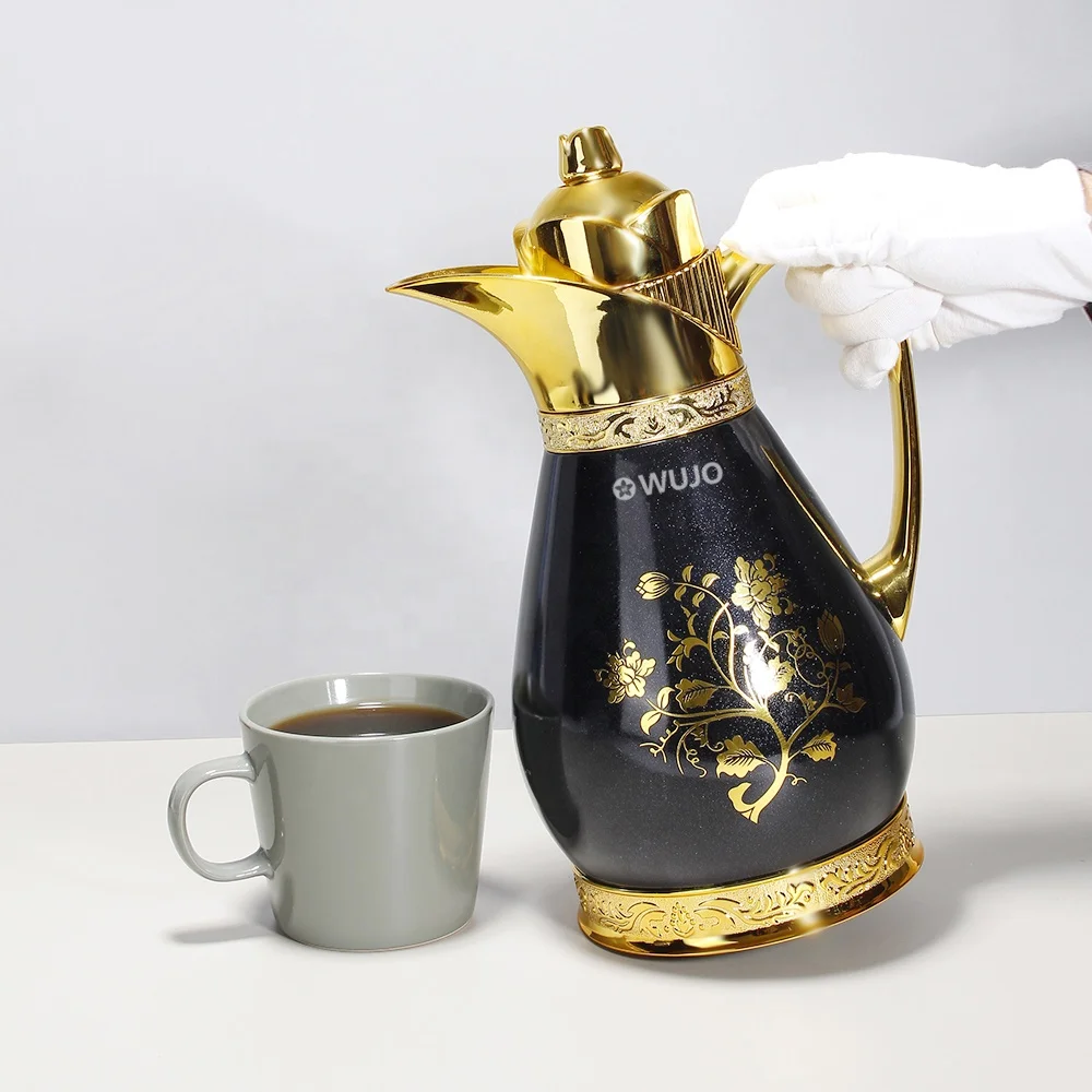 WUJO High Quality Iron Body Pink Glass Refill Liner Stainless Steel Arabic Dallah Insulated Water Vacuum Flask Jug Coffee Pot