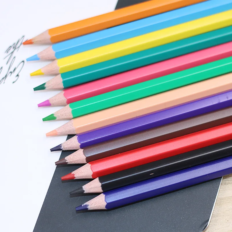 Hot Sale Customized  Woodless 7inch Hexagonal Adult Kids Sketch 12 Color  Pencil Set