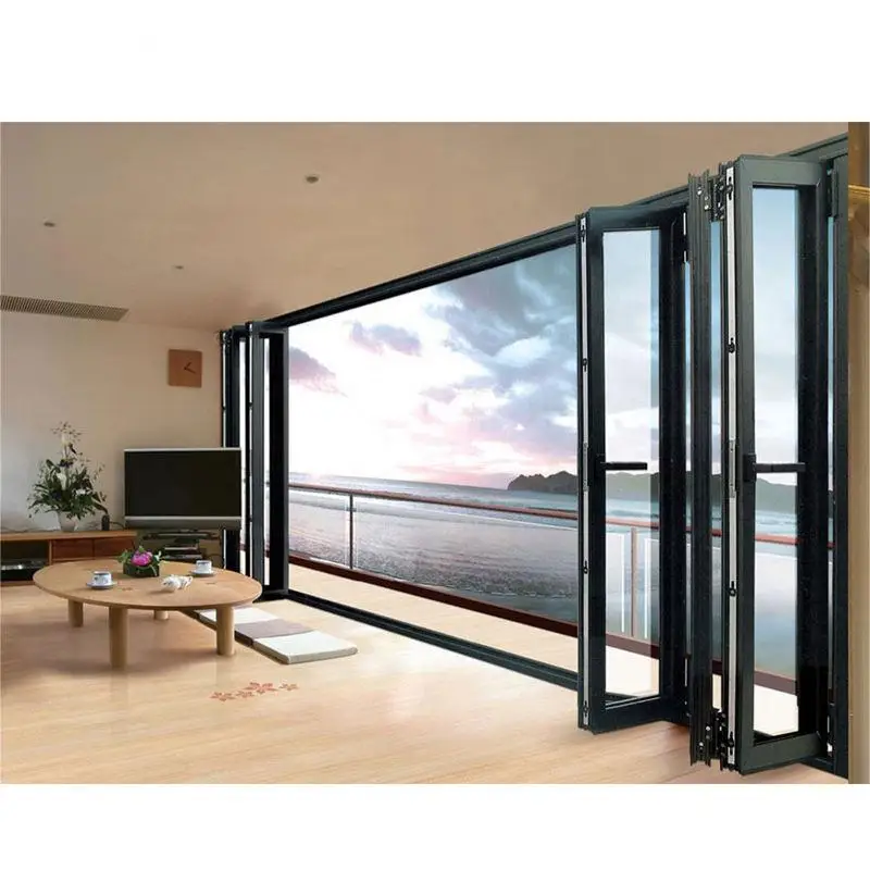 Aluminum Glass Sliding Folding Door Patio Exterior Bifold Doors Double Glazing aluminum bi folding door for store