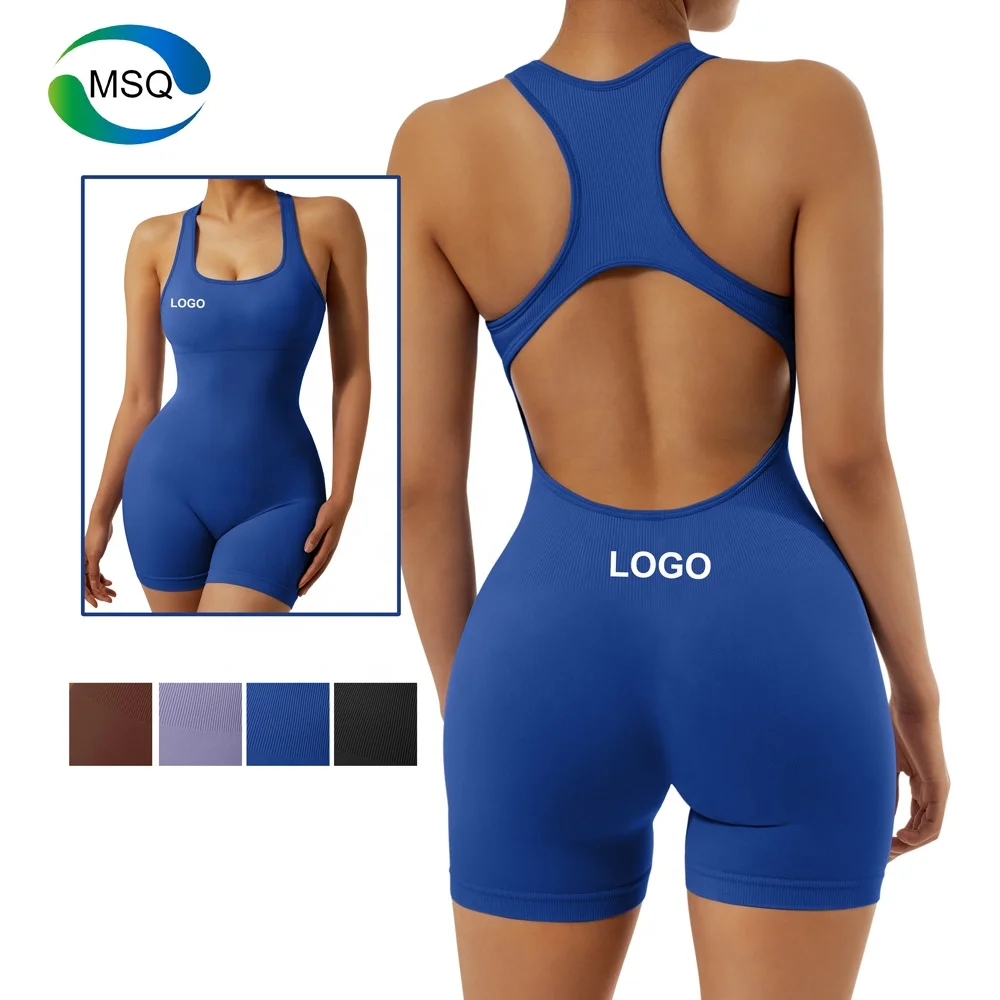 New Fashion Casual Women Seamless sportswear One Piece fitness Sets Custom Outfit Women Bodycon Black Backless Yoga Jumpsuit