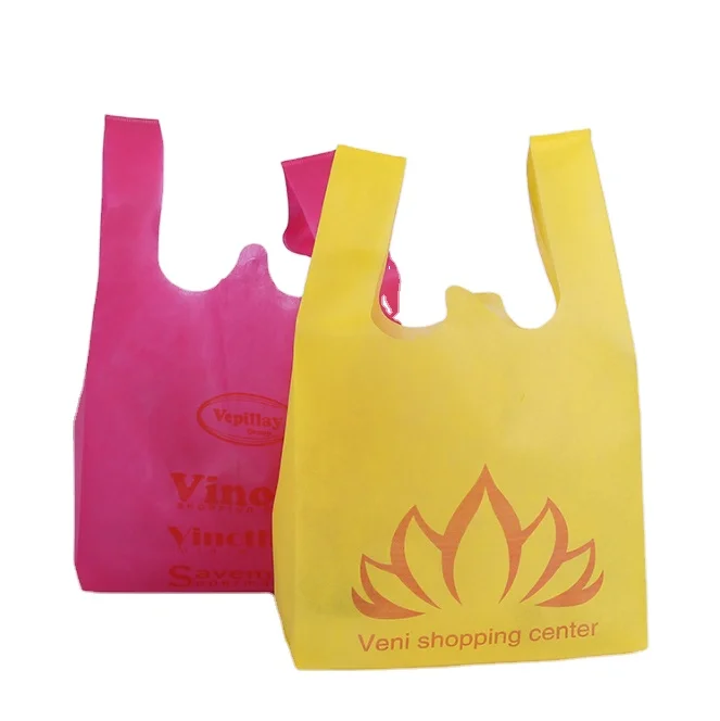 
Hot Sale Polypropylene Supermarket T-shirt Non Woven Bag W Cut Printed Non Woven Vest Carrier Bag For Shopping 
