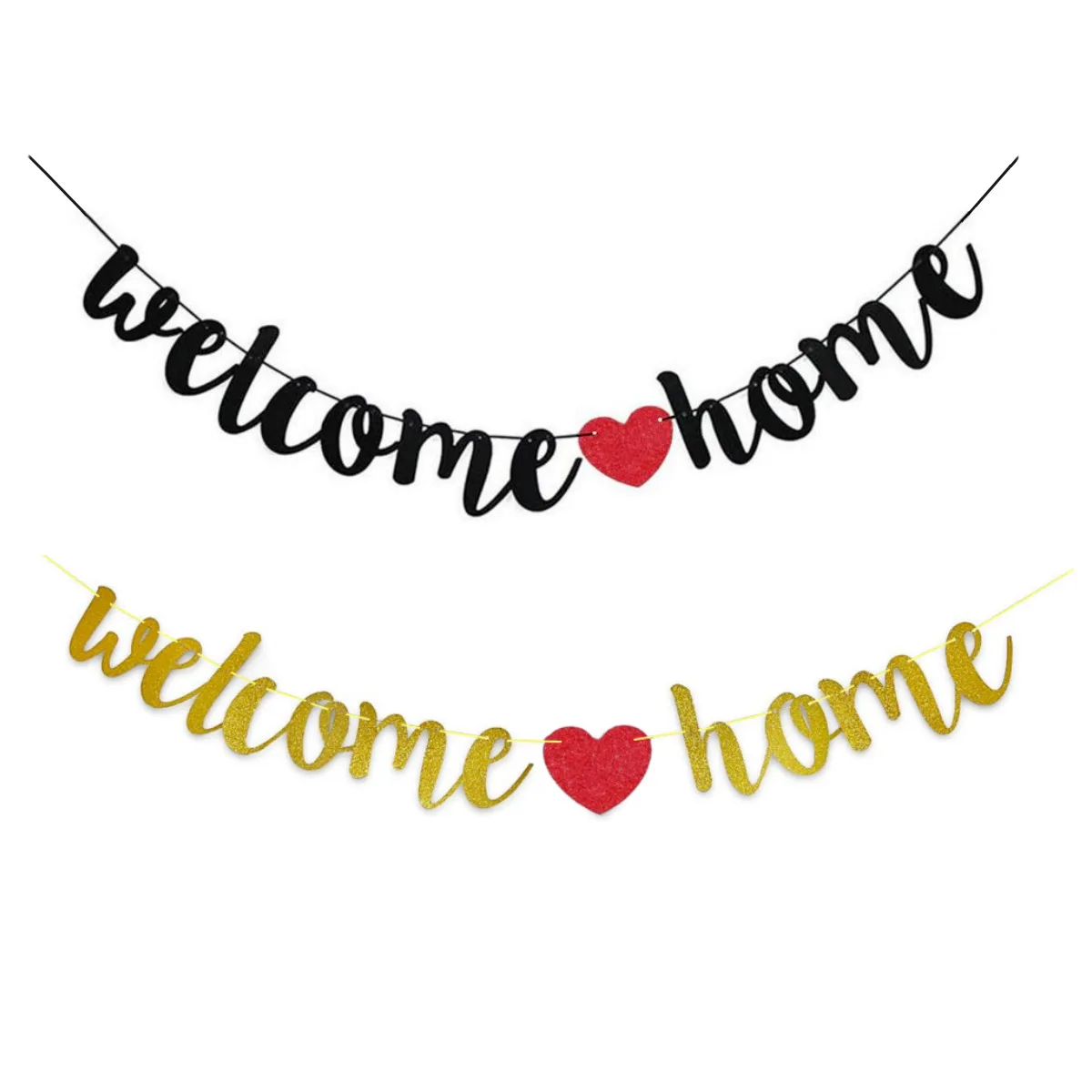 Welcome Home Gold Glitter Banner Paper Pull Flag Baby Shower Wedding Party Decoration for Homecoming Celebrations Party Flag