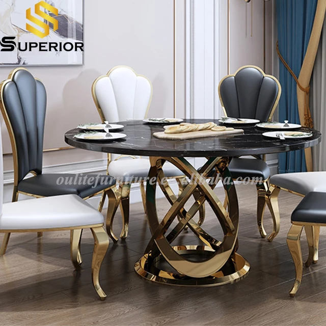 supalier luxury marble gold dining table comedores 4 sill sintered stone round dining table set