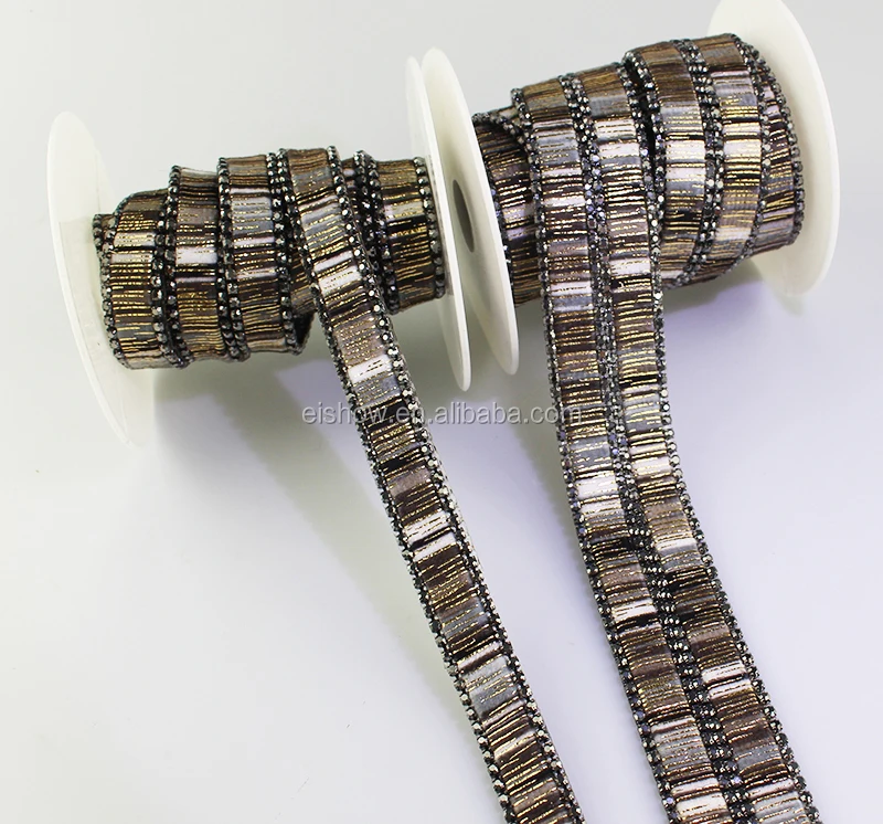 Iron on Woven 1.5cm Banding Applique Rhinestone Ribbon Hot Fix Trim