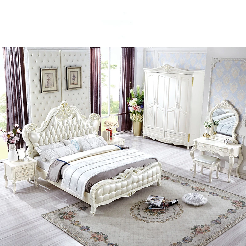 Luxury Italian frame leather master bedroom set double Genuine Leather king size bed frame men