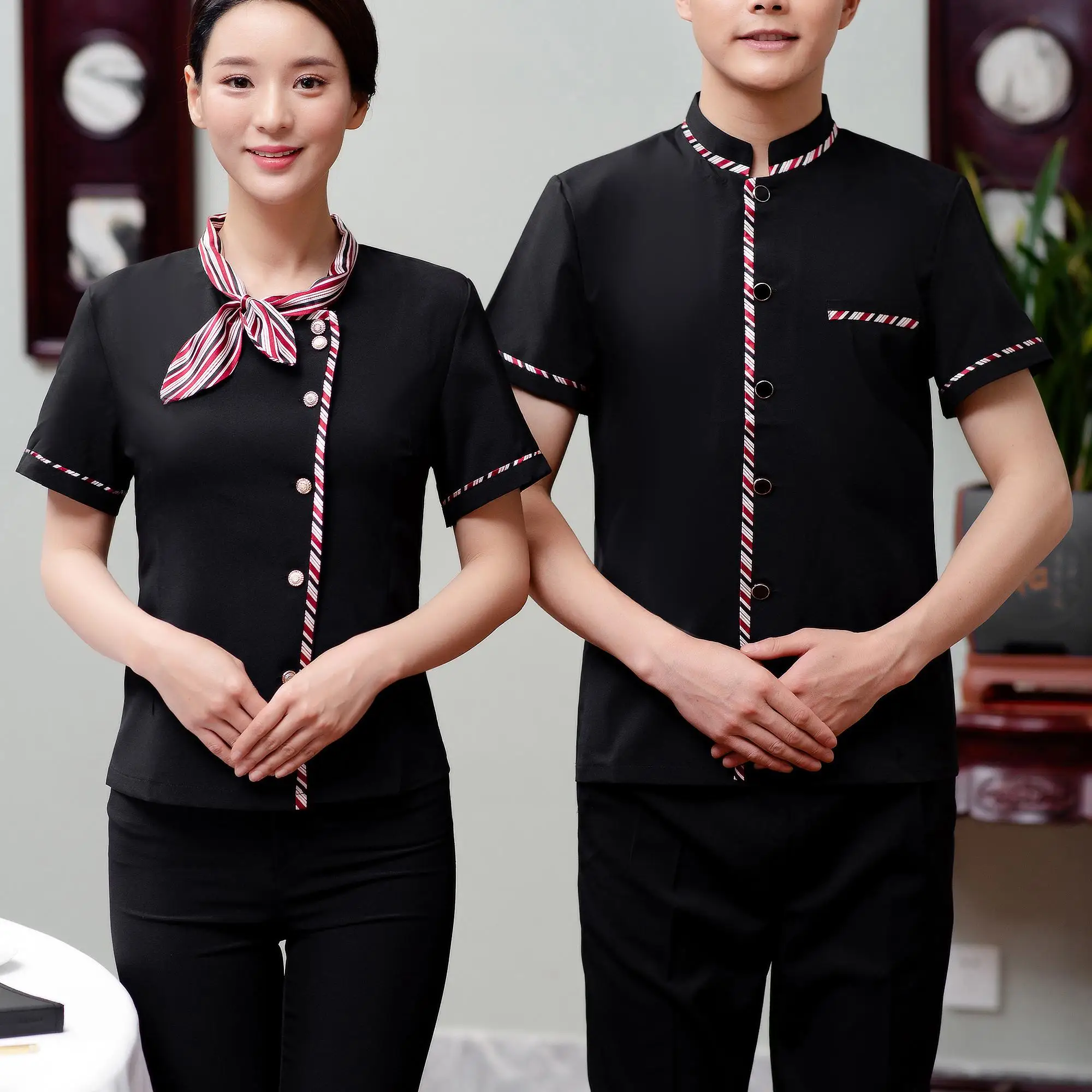 classic bar waiter and waitress work clothes oem restaurant uniform designs formal restaurant asian cotton waiter uniform