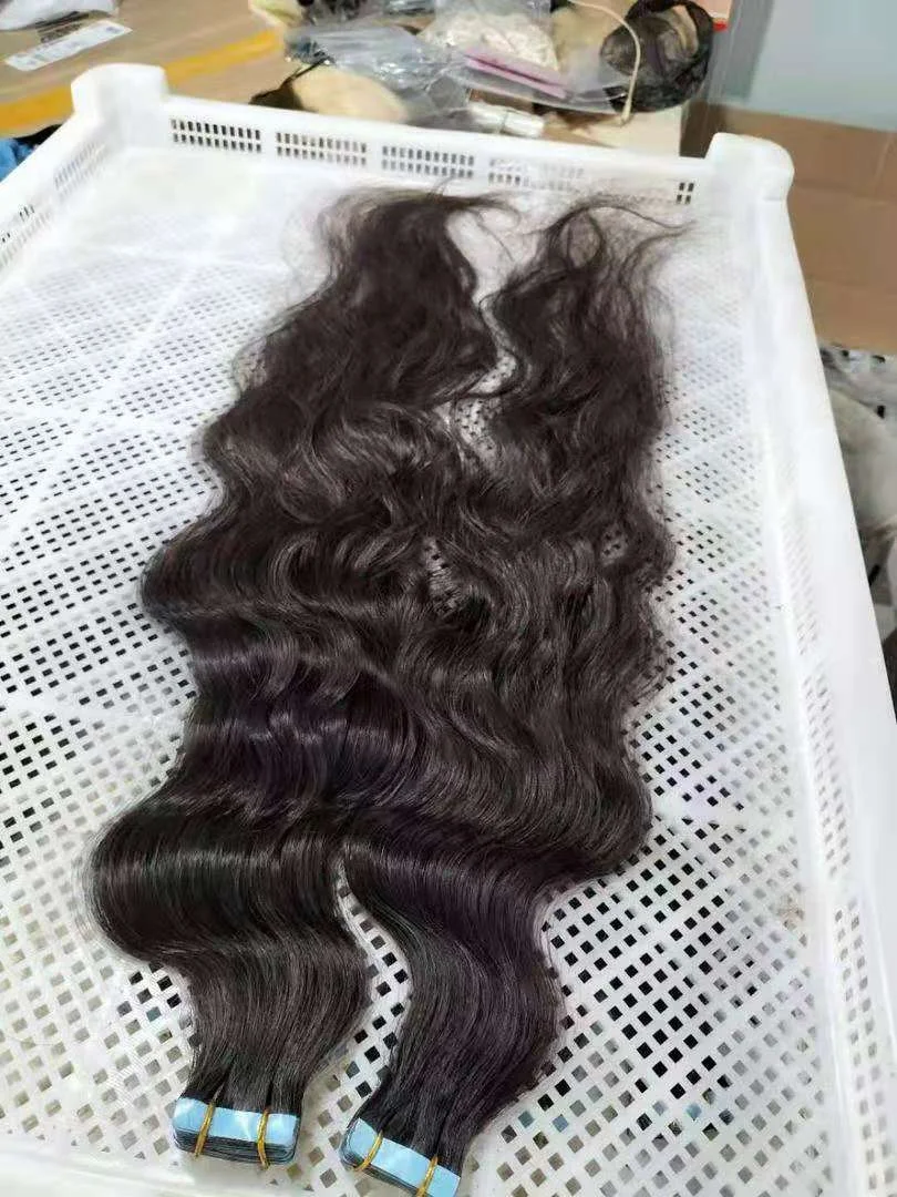 Wholesale Cuticle Aligned Human Hair Extensions Tape Hair Extensions Natural Body Wavy Virgin Hair
