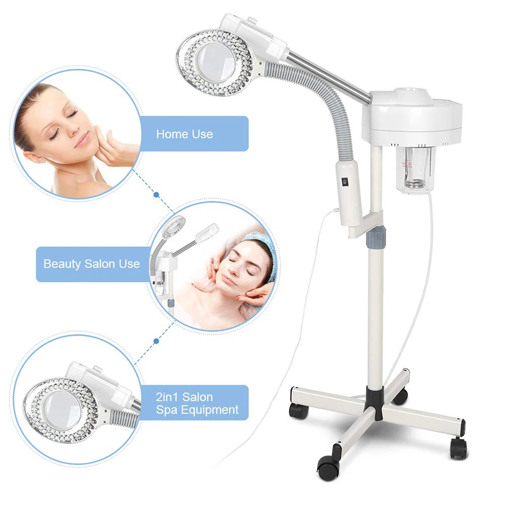Salon Spa Beauty Skin Care Tool Equipement Multifunctional Professional Humidifier 2 in 1 Facial Steamer with 5X Magnifying Lamp