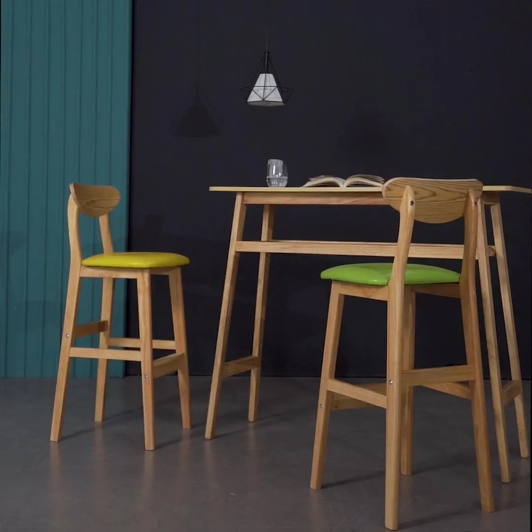 Whole sale cheap Modern simple backrest chair bar chair wholesale Front desk of milk tea shop solid wood high bar stool