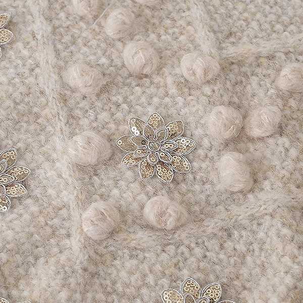 Korean style loose round collar lazy thick sweater crochet hair ball sequins sweater top women